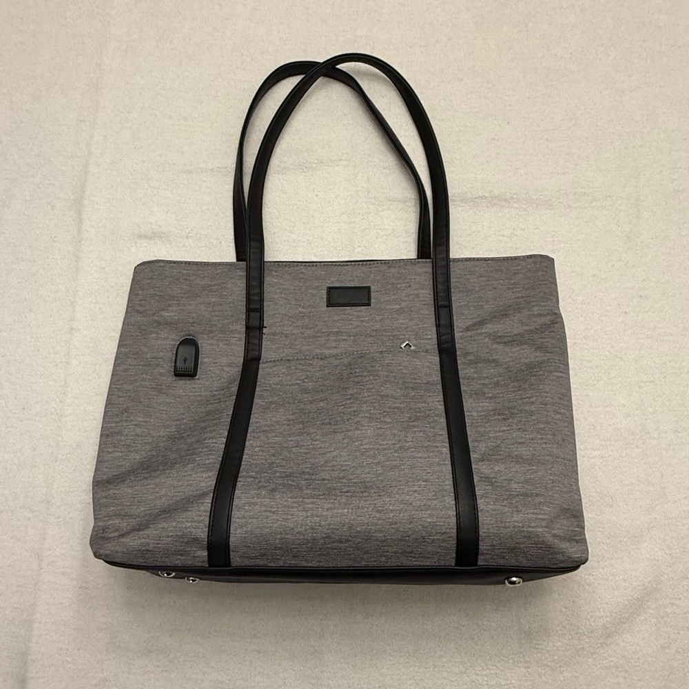 Work Laptop Tote Bag Gray Black Travel Office USB